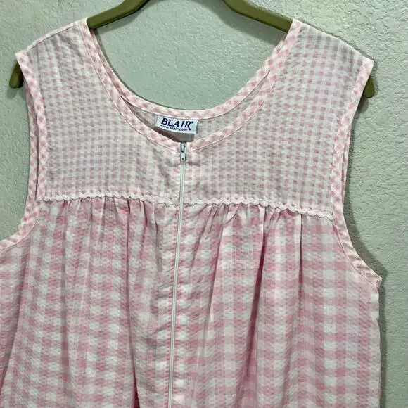 Vintage 1980s Blair Pink & White Gingham Sleeveless House Dress Womens Large - Picture 9 of 10